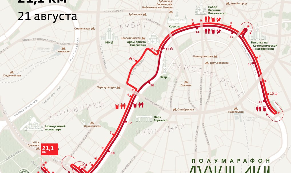 Схема полумарафона в москве